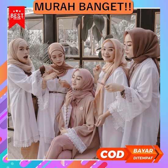 Blazer Blaser Wanita Long Coat Outerwear Cewek Fashion Remaja Kekinian Lace Outer