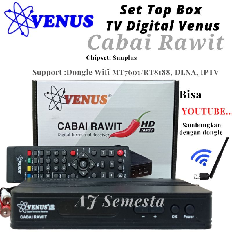 Set Top Box Tv Digital Dvb t2 Venus Cabai Rawit Bisa YOUTUBE, TIKTOK, WETV