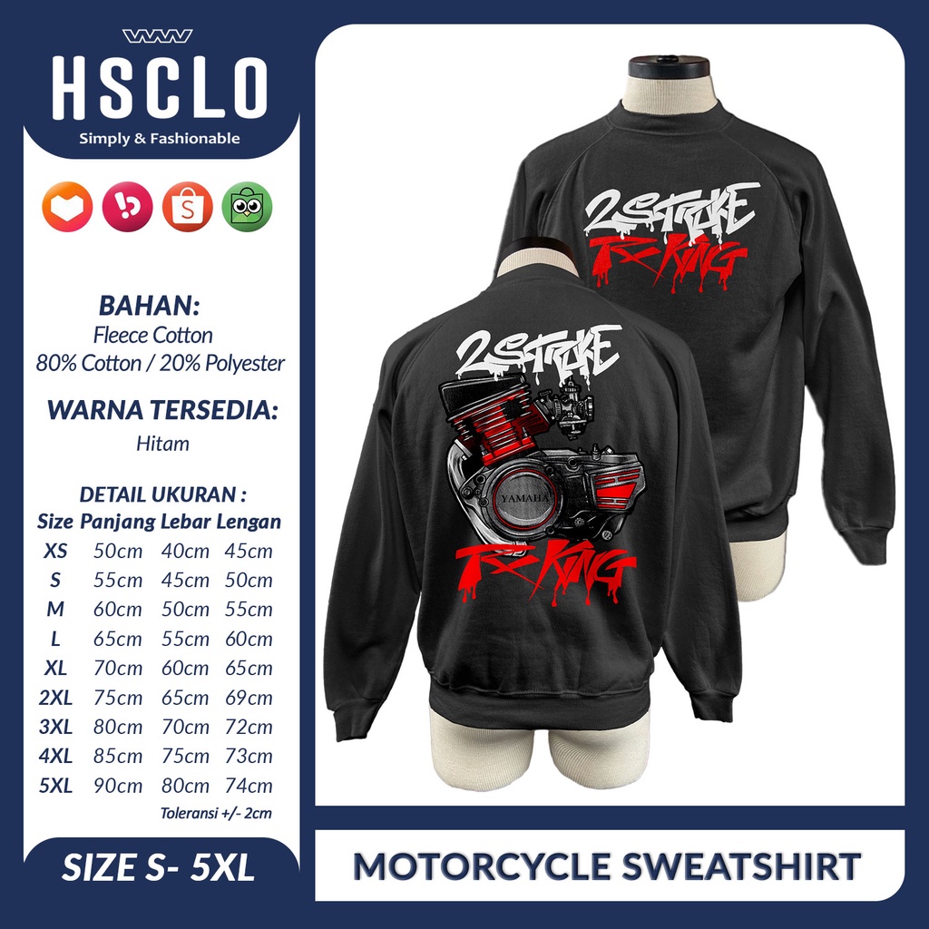 Sweater XS-5XL YAMAHA RX KING 2 Stroke Motorcycle Racing Motor 2 Tak Crewneck Sweatshirt Bahan Katun Fleece Hitam Ukuran Jumbo Big Size XS S M L XL XXL 3XL 4XL 5XL