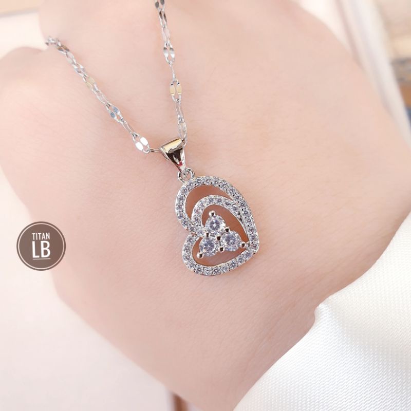 Perhiasan Kalung Love 2 Layer Liontin Permata Fashion N18112203