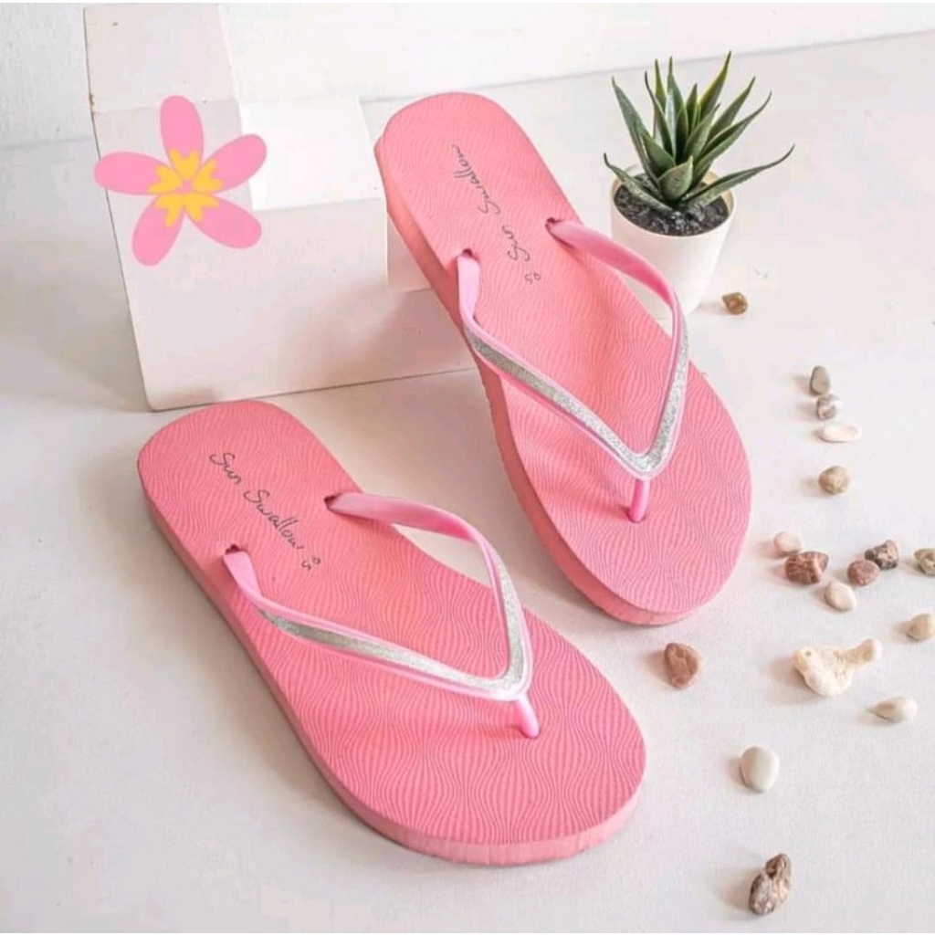 Sandal jepit perempuan Sun swallow crystal