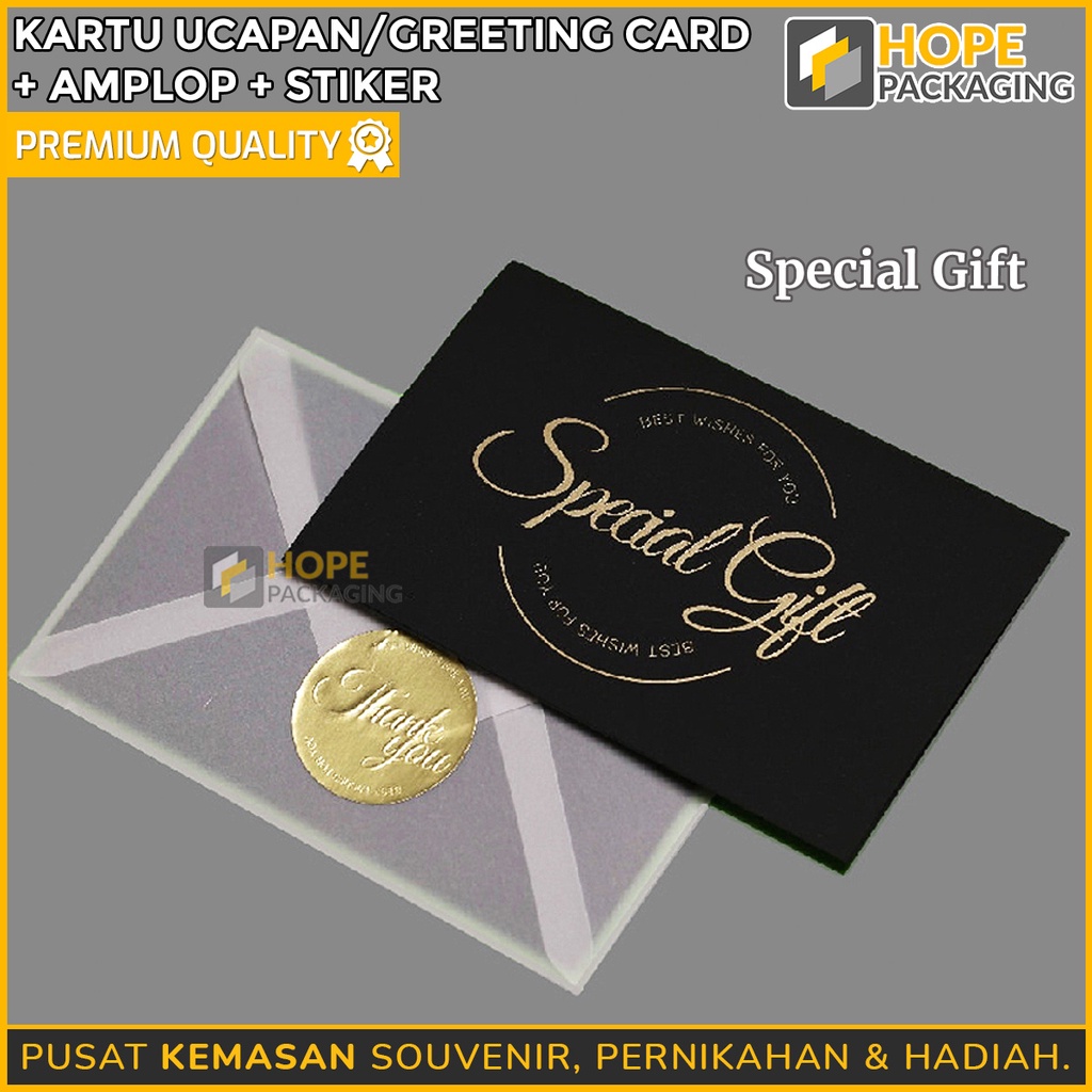 Kartu Ucapan Hitam / Greeting Card + Amplop + Stiker