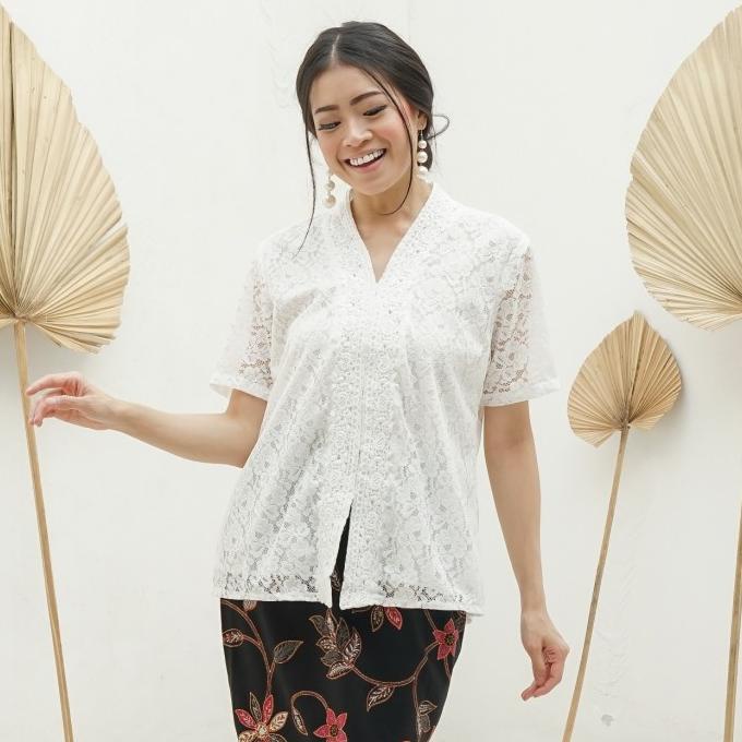 KEBAYA ENCIM LENGAN PENDEK FULL BRUKAT RENDA PUTIH