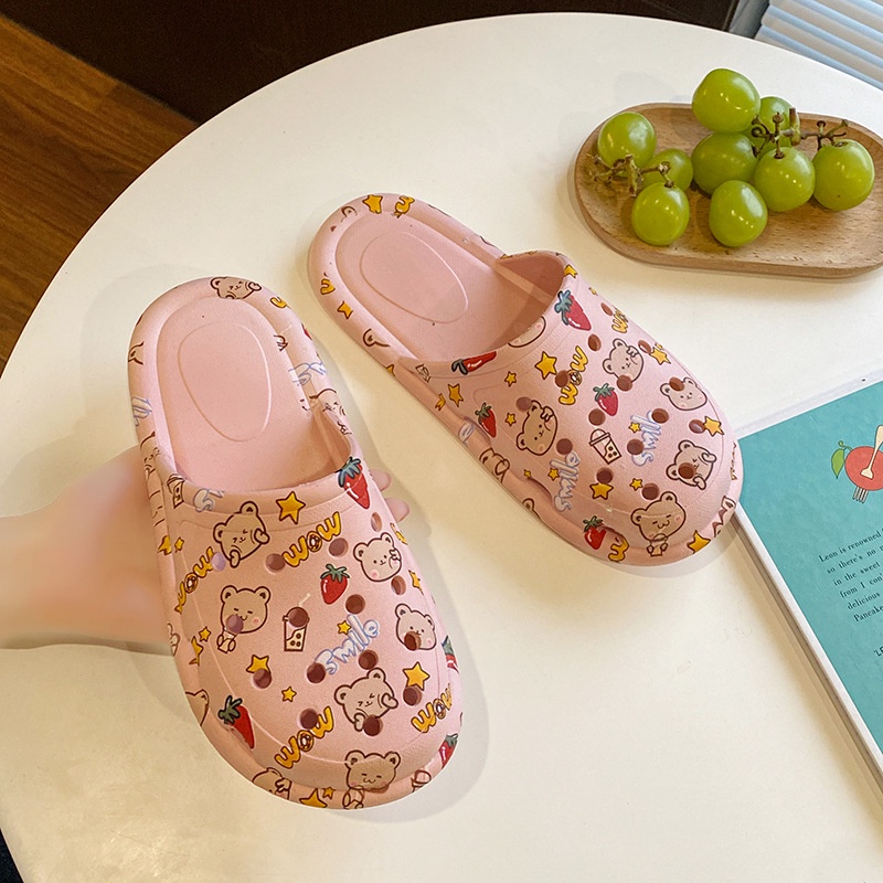 Gobra ♕ SA020 Sandal Soft Slip On Import Sendal Rumah Motif Bear Cute Fashion Korea Wanita Bahan Rubber Anti Sakit