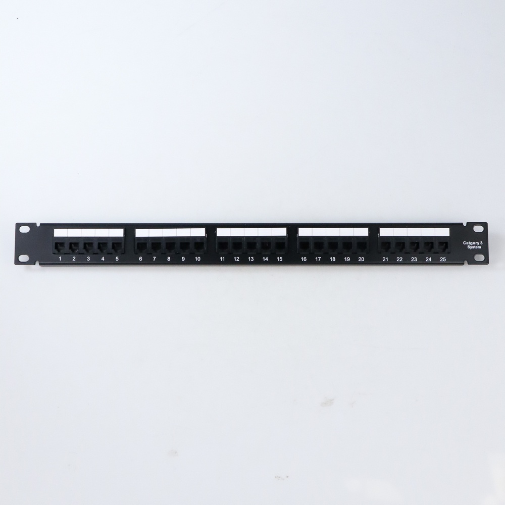 Cat3 RJ11 Telepon Patch Panel 25 Port for 1U 19 Inch Server Rack - Black