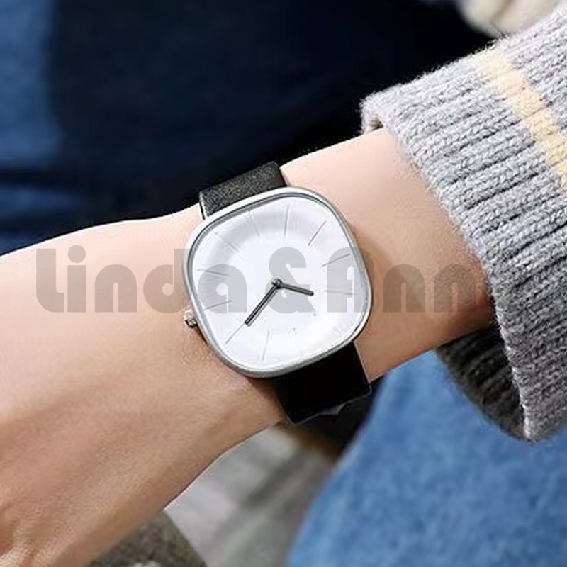 Jam Tangan Wanita Quartz Polos Kekinian Strap Pu Dial Persegi Korean Import