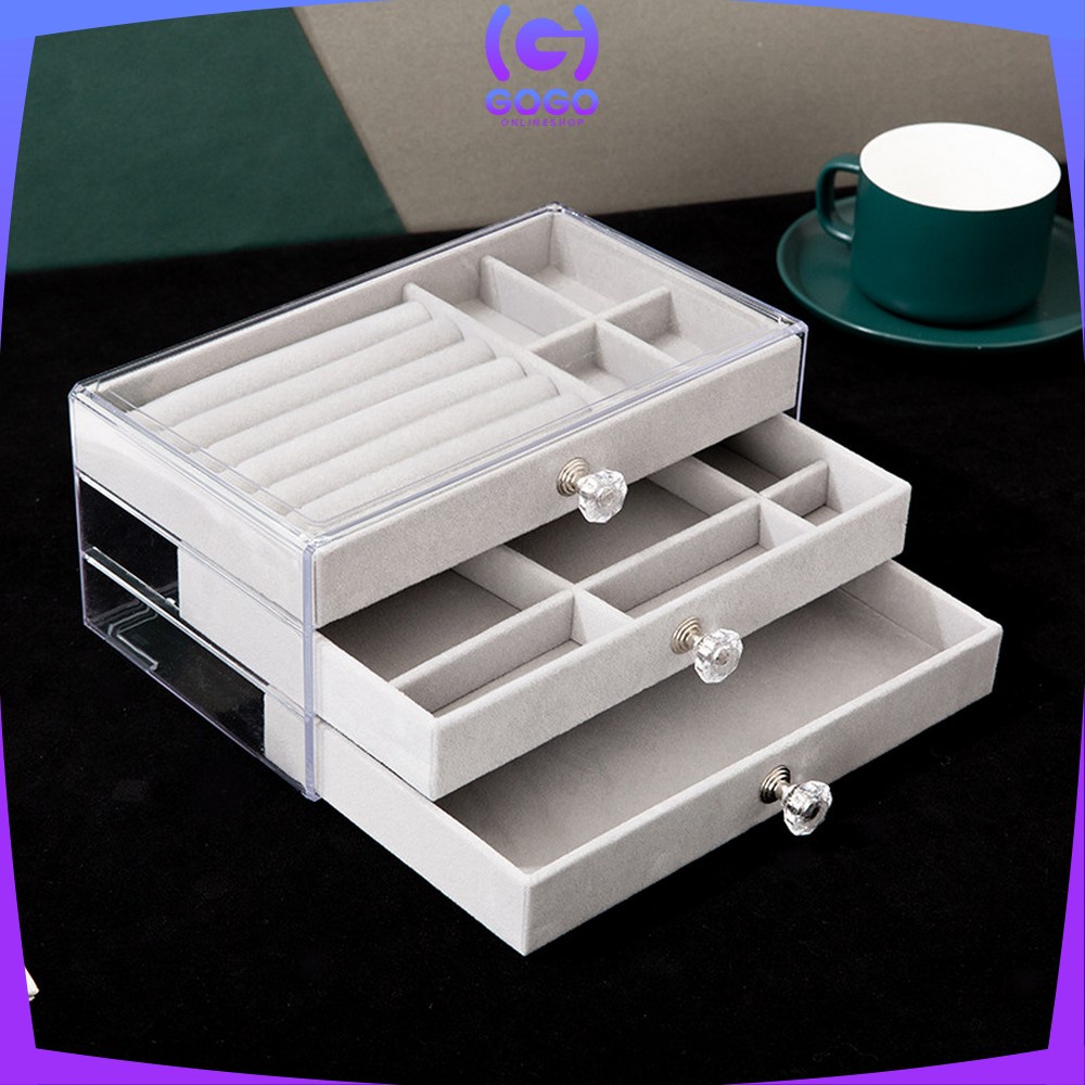 GOGO-K21 Rak Perhiasan 3 Laci Jewelry Box Organizer Rak Penyimpanan Kalung / Cincin / Gelang