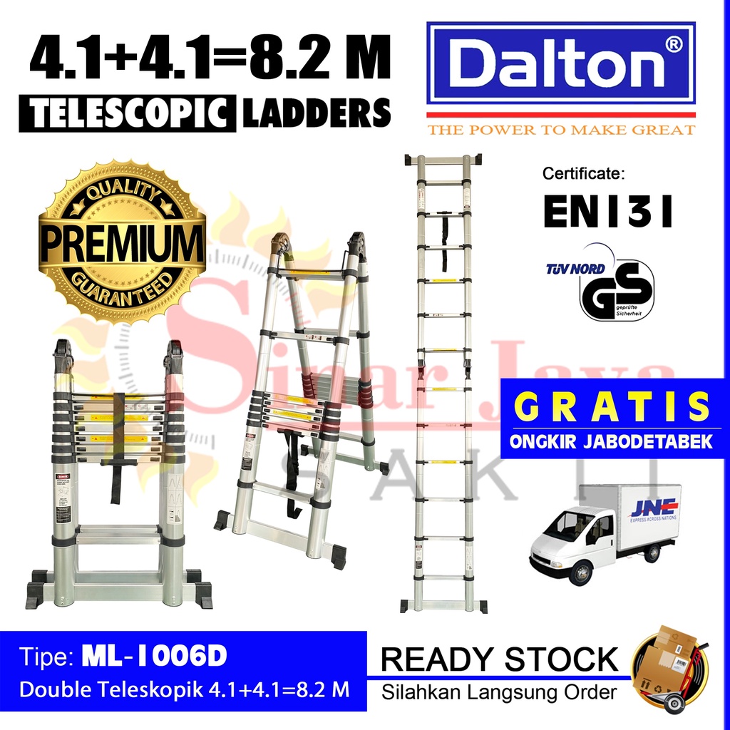 Tangga Lipat Teleskopik 4.1 + 4.1 = 8.2 Meter Dalton ML-1006D | Tangga Alumunium Lipat Teleskopik 4,