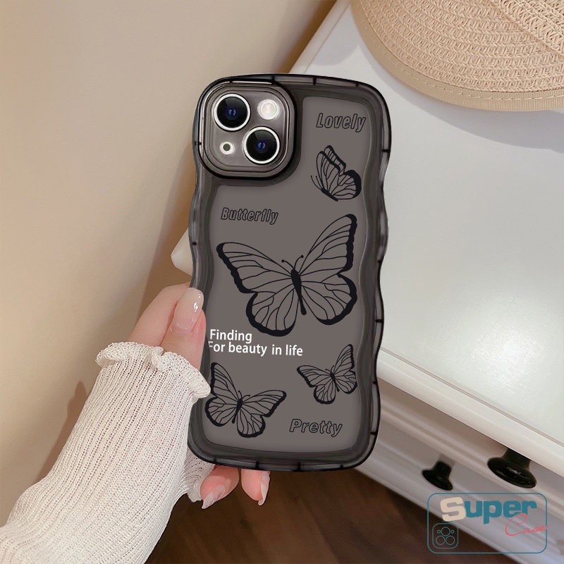 Casing Vintage Untuk Redmi 12c10 9 9A 9T 10A 10C 9C NFC Redmi Note10 10s 10Pro 11 11s 9 8 Note10 Pro Max Plus Fashion Lembut TPU Wavy Edge Fanstay Retro Black Butterfly Case
