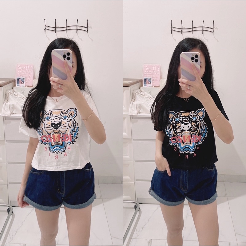 Kaos crop kenzooos | kaos crop gambar | kaos crop hitam putih | atasan tshirt crop kaos murah | aquarius boutique89