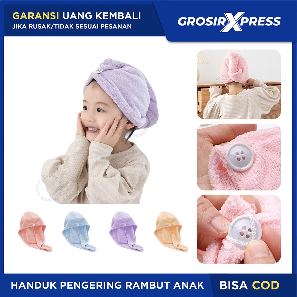 Handuk Kepala microfiber kancing Hair towel anak anduk penutup pengering rambut basah untuk keramas hair drying towel