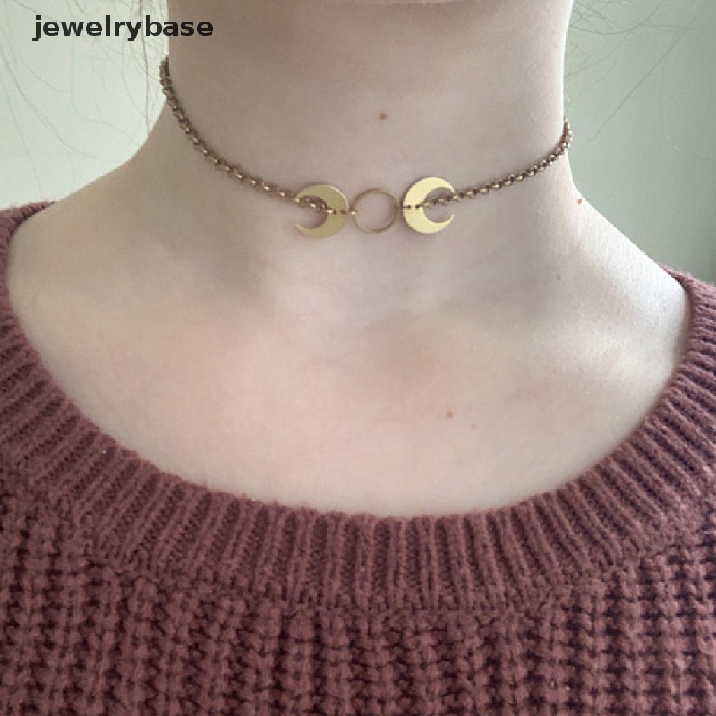 Kalung Desain Bulan Ganda Bentuk Bulat Gaya Simple