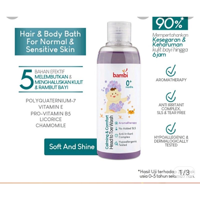 Bambi Baby Calming &amp; Comfort Head To Toe Wash 200ml | Sabun &amp; Shampoo Bayi Kulit Normal - Sensitif | PH Balance | Sabun &amp; Shampoo Aromatherapy.