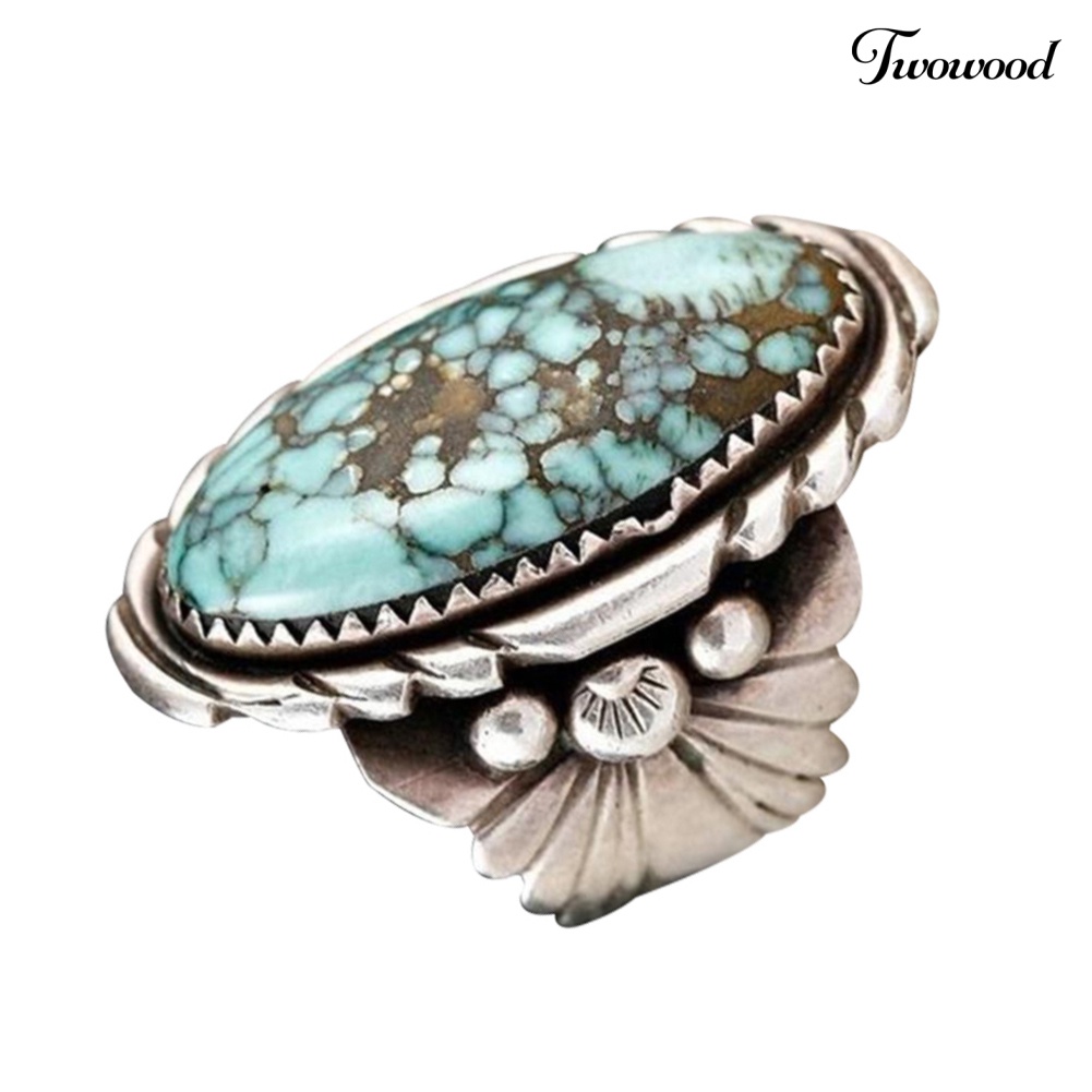 Cincin Antik Bentuk Oval Turquoise Ukir Untuk Pria Dan Wanita