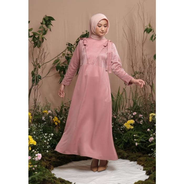 Zoya Gamis Muslim Polos Kombinasi Nazira Dress Pink