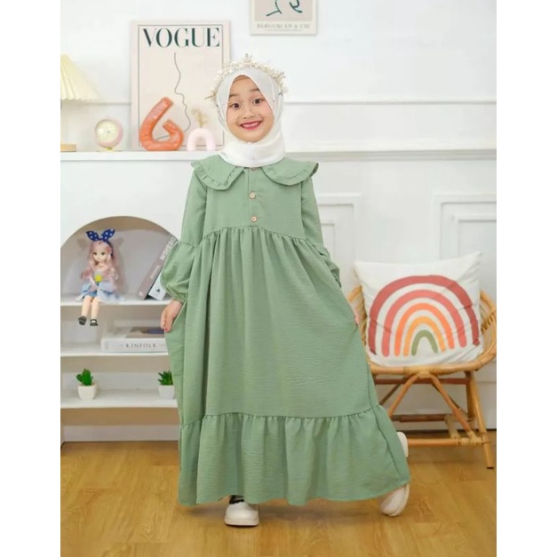 gamis anak perempuan tanggung CRINKLE 7-12 tahun/gamis midi dress anak perempuan/gamis anak viral/ga