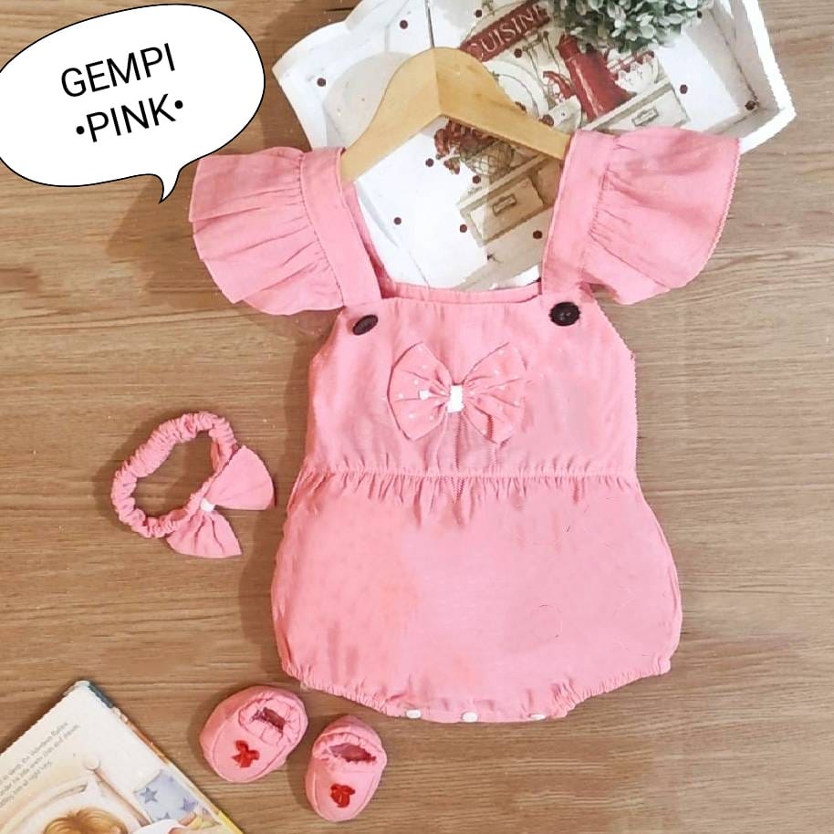 Jumper Bayi Perempuan  0-9 Bulan / Baju Anak Cewek Motif Gempi Free Sepatu Dan Headband