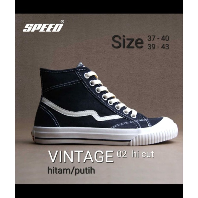 SEPATU UNISEX SPEED VINTAGE 02 HI BLACK WHITE 37-40