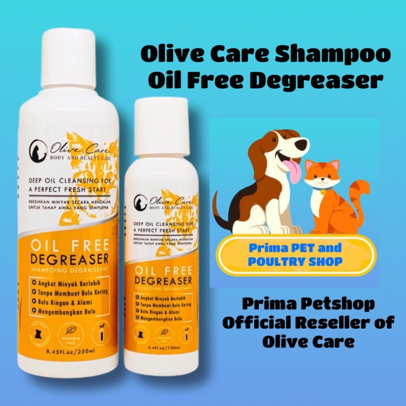 Olive Care Shampoo kucing 60ml Oil Free Degreaser untuk mengangkat minyak berlebih di bulu kucing