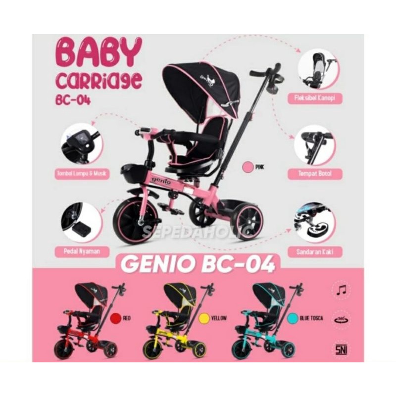 Sepeda roda tiga GENIO BC 04 baby carriages kursi putar