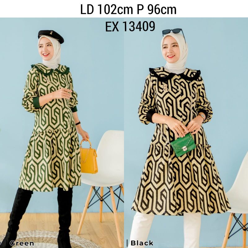 midi dress Tunik katun motif Zara premium by EXTU
