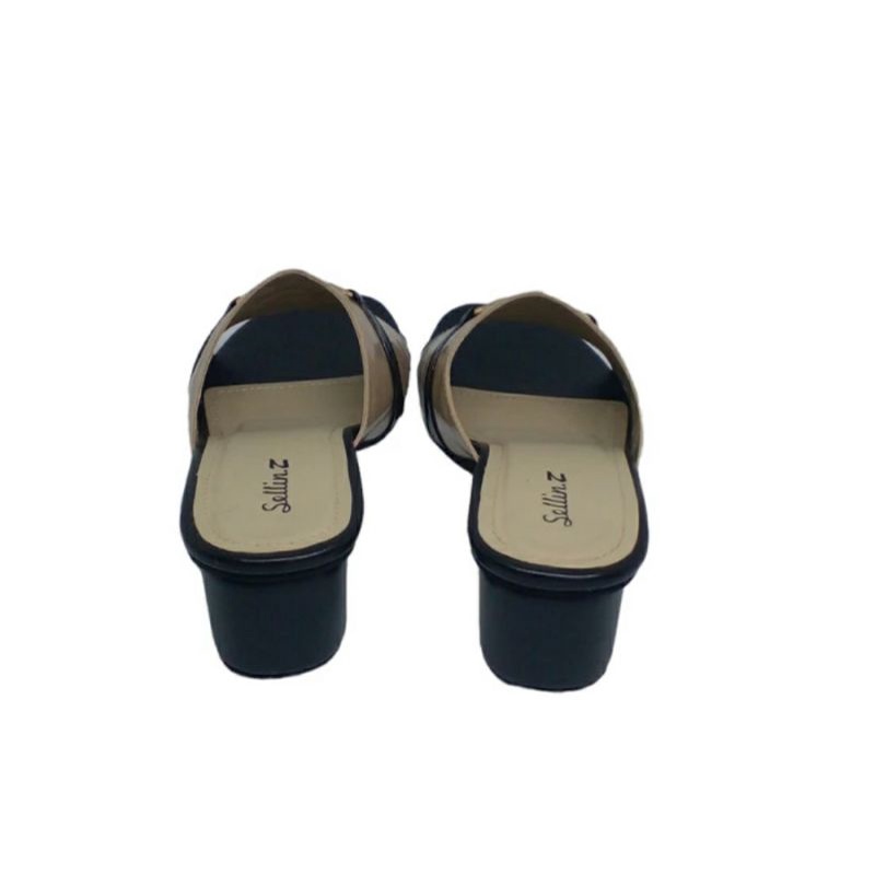 Sendal HIGHeels Kulit Glosy Black Ukuran JUMBO Besar 41-45 Slop Premium Pesta Ibu2 pengajian Kaki Besar, 41