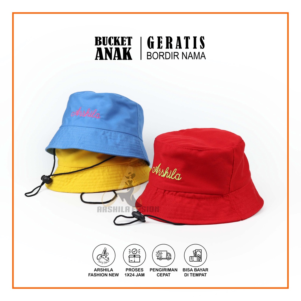 Topi Bucket Anak Laki Laki Perempuan Tambah BORDIR NAMA