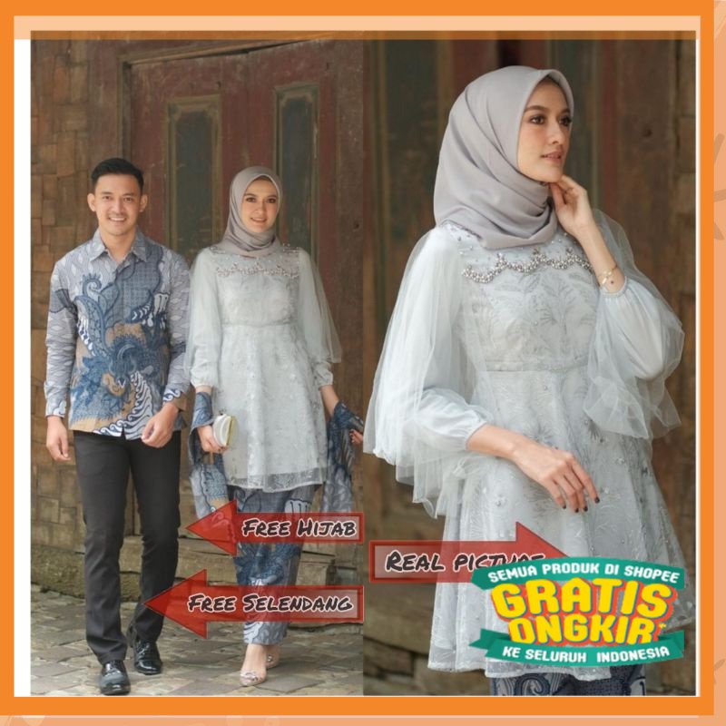 SPESIAL NATAL 2022 SETT COUPLE KEBAYA BATIK LUNA TUNIK SERIES WARNA LILAC ANESYA MODERN SARIMBIT TUN