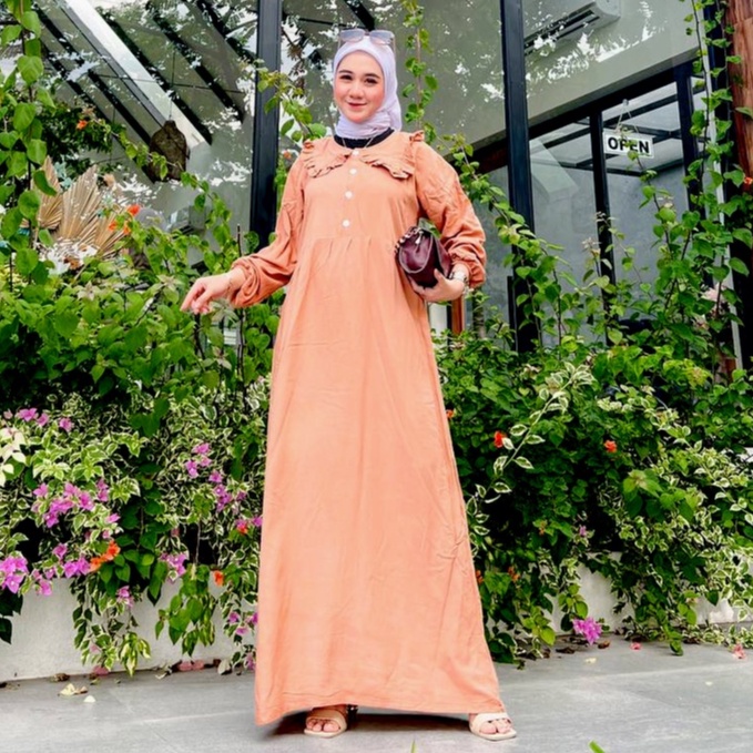 Gamis Amelia Bahan Rayon Maxi Dress Wanita Muslim Kancing Depan Terbaru