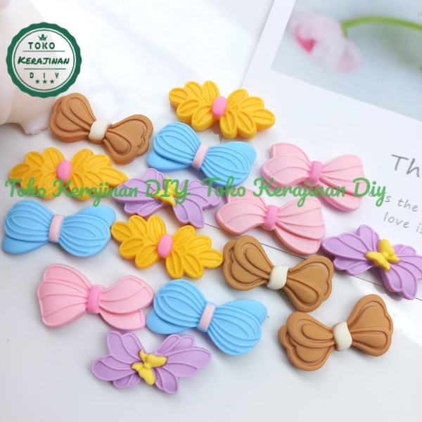 ( 5 Pcs ) Clay Resin Pita Tempel Bowtie Pastel Terbaru