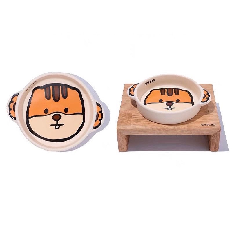 Korea bridge dog magic animal bowl set with wooden table