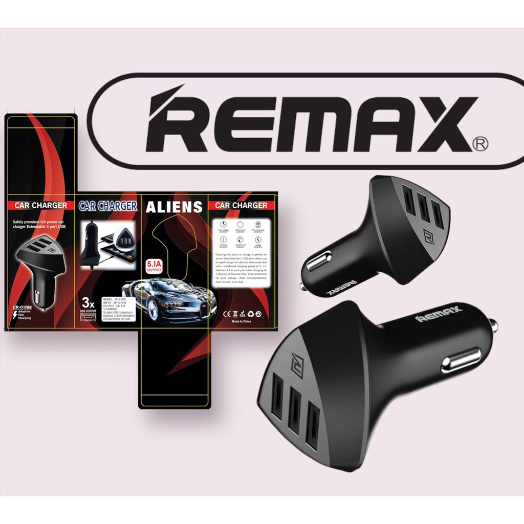 Car Charger / Saver Mobil REMAX 5.1A 3 USB PORT