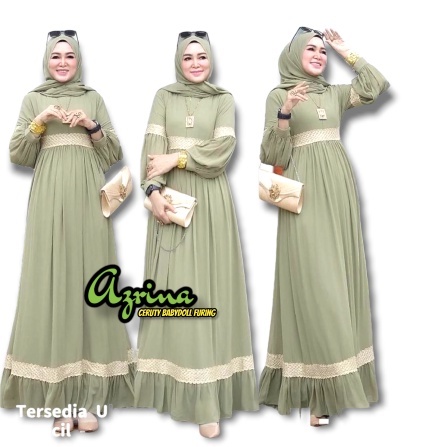 Baju Gamis Azrina Warna Hijau Wardah Mint Dress Ceruty Jumbo Ukuran M-4XL Gamis Lebaran Model Terbar