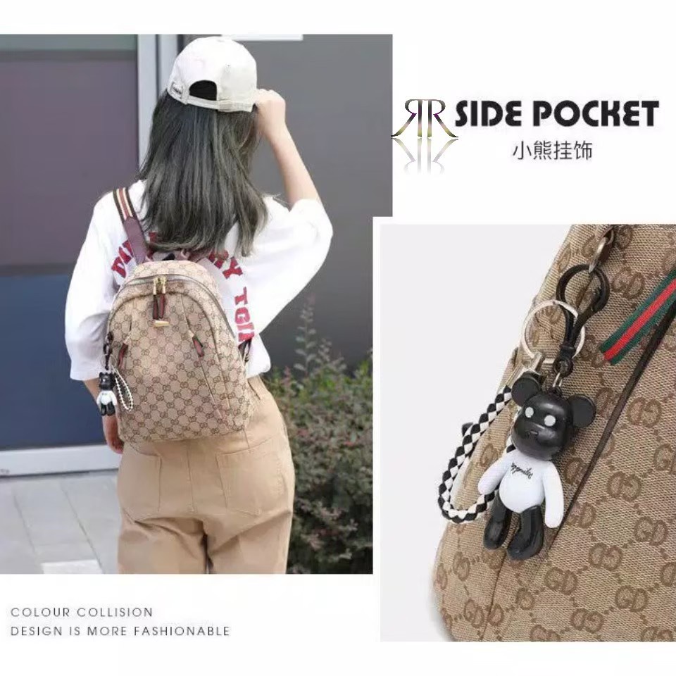 Tas Ransel Wanita Fashion Perempuan Korea Motif Mocca Ransel Free Boneka