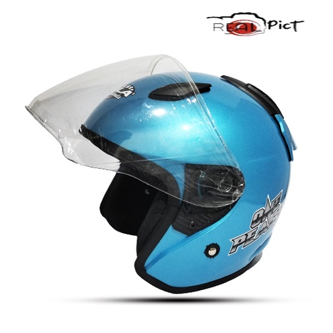 Helm Half Face Solid Mla Dj Maru ICE BLUE ONE PEACE Singel Visor Untuk Pria Dan Wanita Dewasa SNI COD