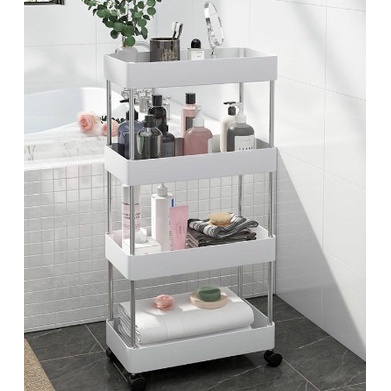 RAK ZENIA 4 LAYER PORTABLE STORAGE RAK BUKU RAK SERBAGUNA MULTIFUNGSI RAK DAPUR RAK SALON 4 LAYER RACK KAMAR MANDI DENGAN RODA 4 SUSUN PENYIMPANAN