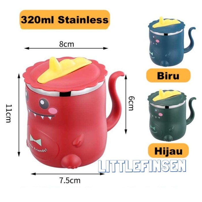 gelas minum anak/mug susu anak/gelas/gelas anak dino/gelas stainless