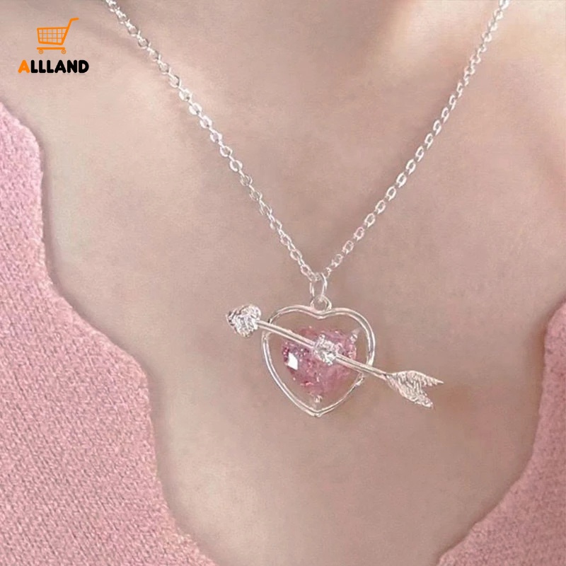 Kalung Rantai Klavikula Hias Kristal Warna Pink Gaya Korea