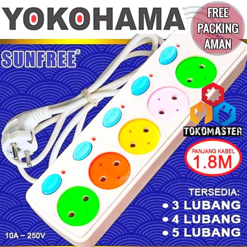 Stop Kontak Saklar Yokohama 3 4 5 lubang set kabel colokan 1,8 meter Sunfree