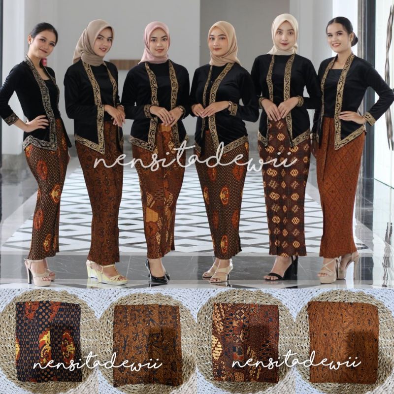 [1 SET] Kebaya Kutubaru Bordir + Rok Plisket / Kode : DHT02, Banyak Pilihan Motif