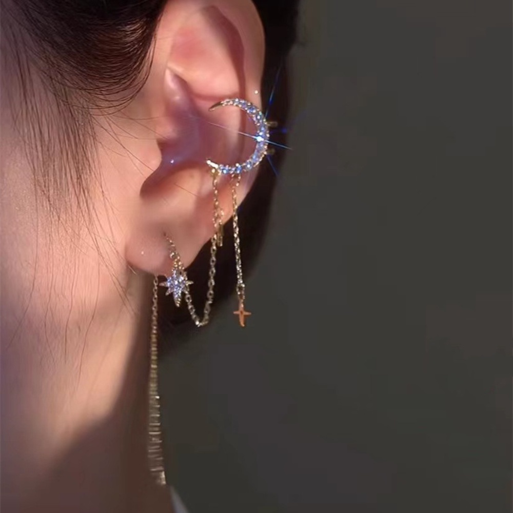 Anting Tusuk Gantung Desain Bulan Sabitbintang Hias Zircon Gaya Mewah Untuk Wanita