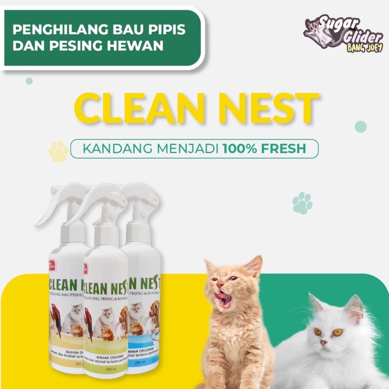 CLEAN NEST 250 ml CLEANNEST PENGHILANG BAU PIPIS DAN PESING HEWAN KUCING SUGAR GLIDER ANJING KELINCI