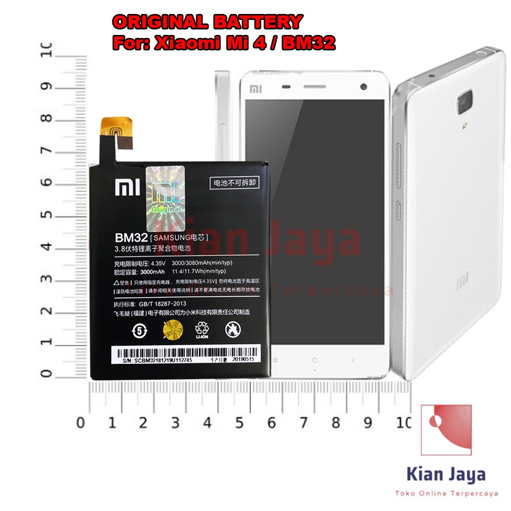 [Garansi 100% Ori] Baterai Xiaomi Mi 4 / BM32 Batre Batrai Battery Hp Mi4 BM 32 Original