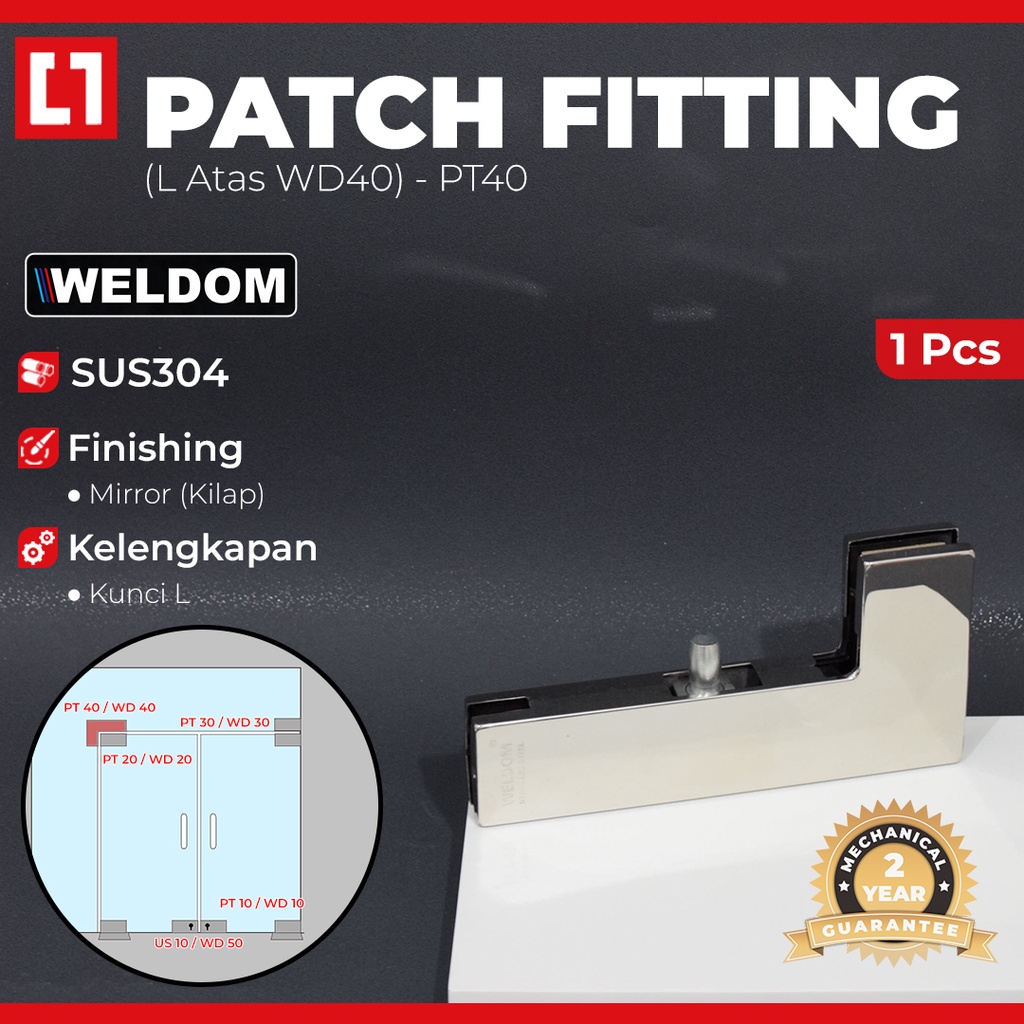 Patch Fitting PT 40 Penjepit Engsel Pintu Kaca L Atas WD40 - Weldom