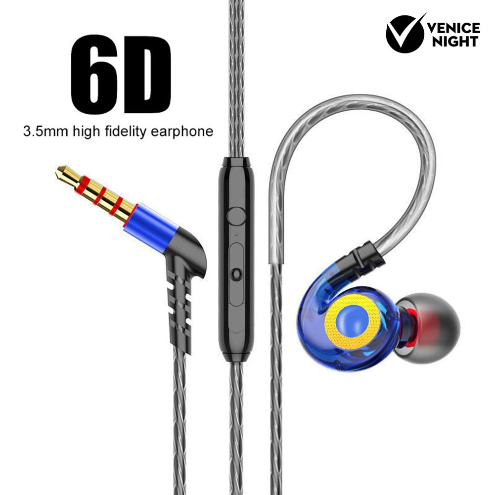 (VNEP) (Berkabel) 6D 4-Core Dual Moving Coil 3.5mm In-Ear Bass Musik Earphone Olahraga Headset