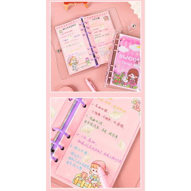 BUKU DIARY BINDER JOURNAL PLANNER ANAK TRANSPARAN BUKU CATATAN HARIAN ANAK SEKOLAH MOTIF KARTUN LUCU LOOSE LEAF NOTEBOOK MEMO BISA DILEPAS GAYA JEPANG DAN KOREA