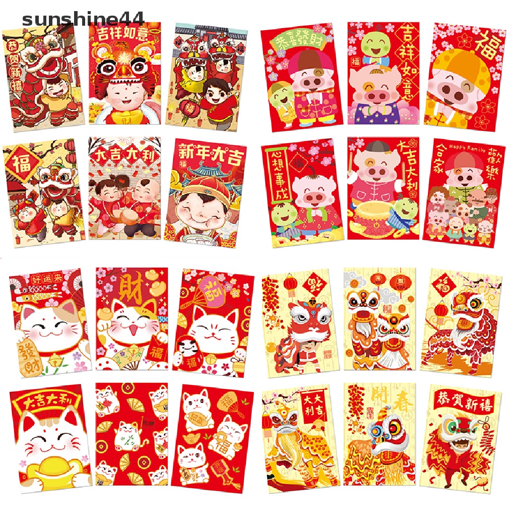 Sunshine 2 Pak / 12pcs Amplop Merah Gambar Kartun Harimau Untuk Tahun Baru Imlek Anak