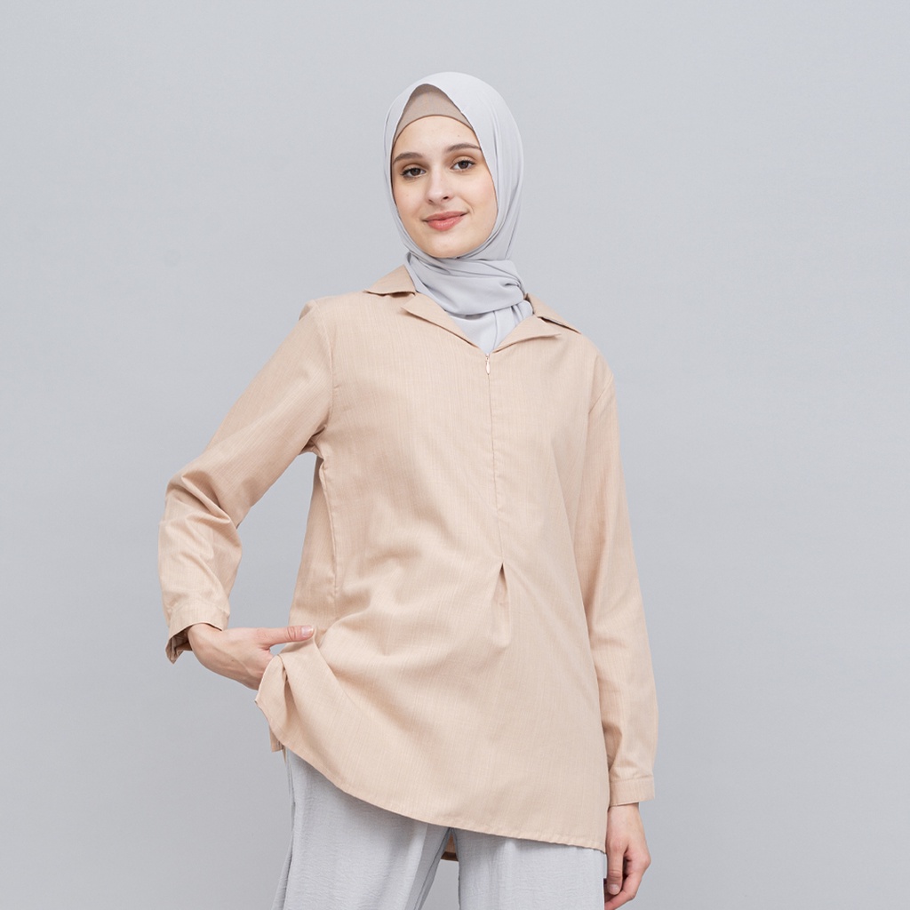 Sekido Semi Tunik Qonita Cream Navy bahan Katun Ima