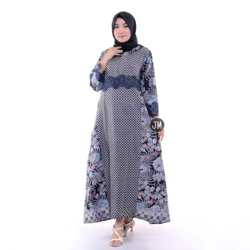 Gamis Batik Cardi Modern Kombinasi Renda Terbaru Kekinian