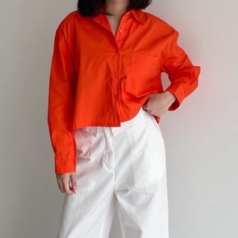 Peach Poppy  EVA Croptop Shirt - Atasan Kemeja Wanita - Kemeja Crop Wanita